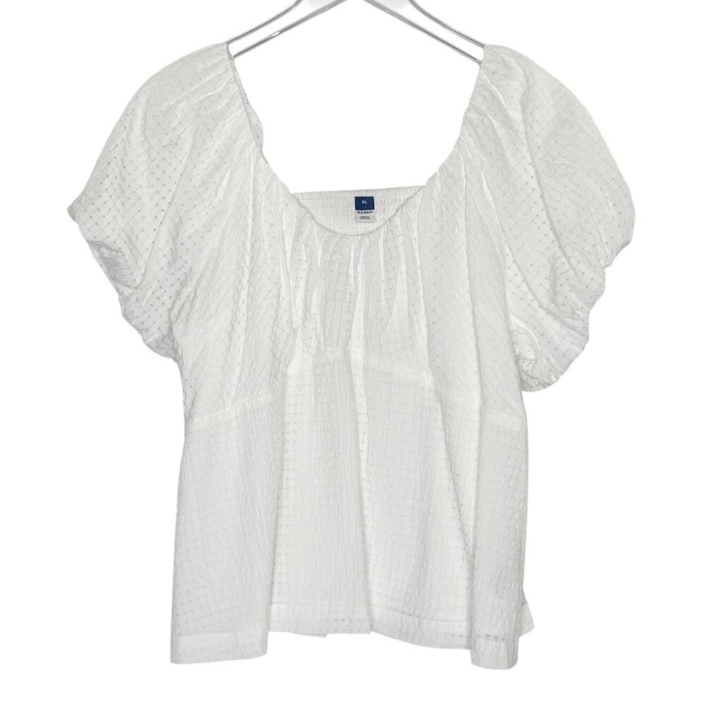 Old Navy Short Sleeve Vee Trapeze Top XL NEW Calla Lilly White Eyelet Cottage